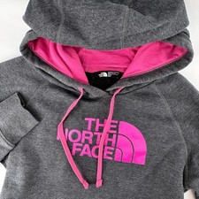 The North Face TNF Hoodie Kids Medium Gray Pink Half Dome Pullover Logo C089J