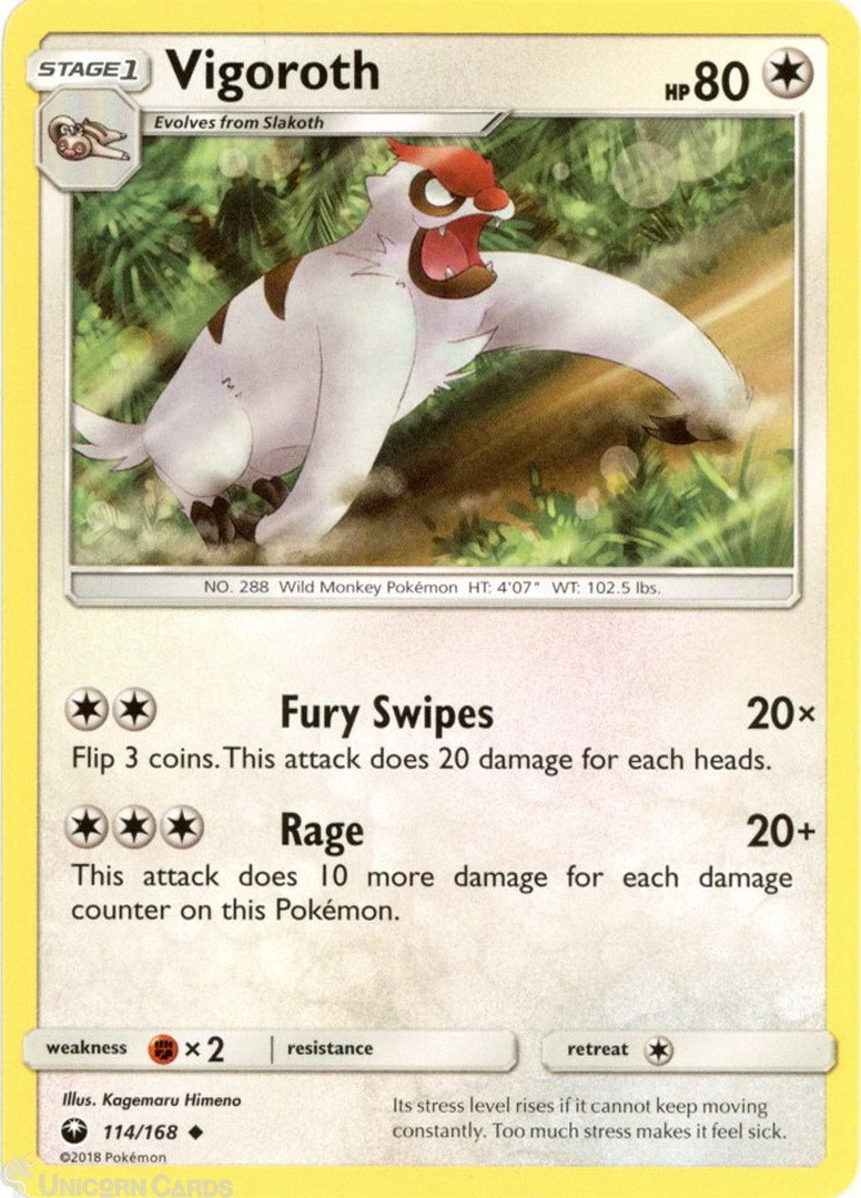 Vigoroth 114/168 : Uncommon Mint/Near Mint Pokemon Card : SM07: Celestial Storm