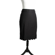 ELLE Black Pencil Skirt Large Scalloped Hem Classic Stretch Midi