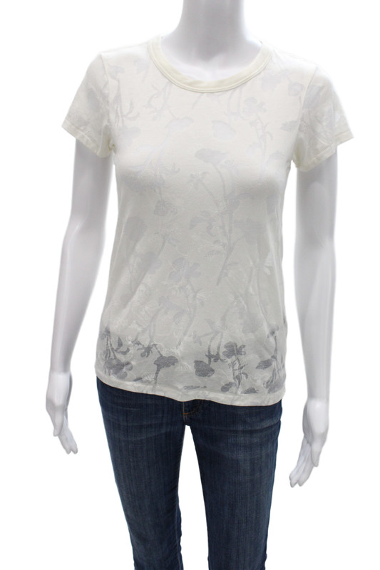Rag & Bone Womens Floral Crew Neck Short Sleeve T-Shirt Ivory Size XS