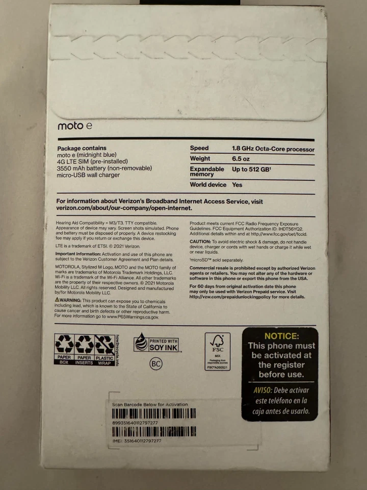 Motorola MOTO E - 6.2" HD+ 4G LTE 32GB MIDNIGHT BLUE - VERIZON PREPAID - NEW - Image 3 of 4