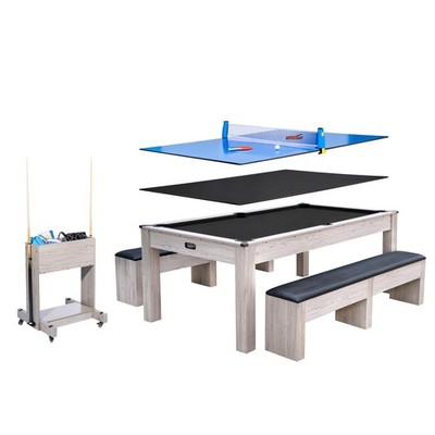 Billiard Table 7 FT Convertible Game 3-in-1 Ping Pong Dining Pool Table Set