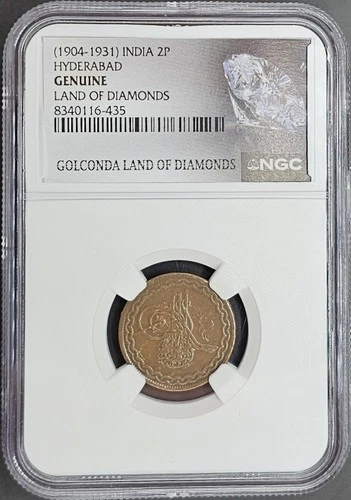 India Hyderabad 2 Paisa 1904–1931  NGC Genuine Land of Diamonds Coin