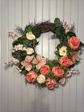 Peony Lilies Wreath Peachy Pink Grapevine Wre...