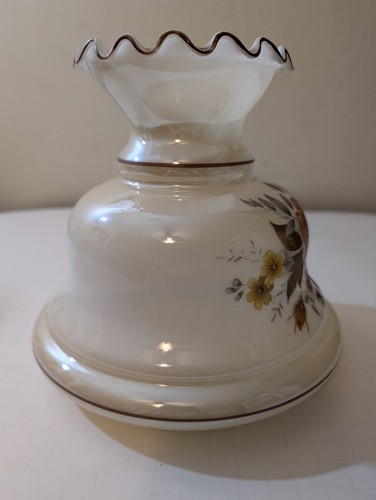 GWTW White Glass Brown & Blue Floral Lamp Shade Hurricane Oil Lamp Vintage READ - Picture 11 of 20