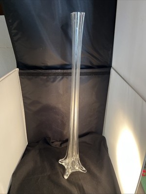 Vintage Tall Clear Glass Eiffel Tower 23.5'' Vase Long Stemmed With 4 Toed Base