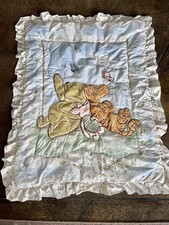 Vintage Winnie The Pooh Friends Crib Toddler Nursery Comforter Cream Blue
