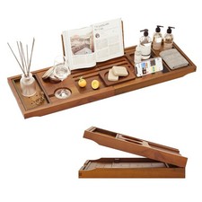 Premium Foldable Teak Bathtub Tray, Expandable Bath Tray for Tub, Luxury Bath...