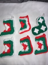 6 Handmade Granny Square Crochet Sticking Ornaments 4  x3  