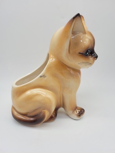 Vintage anthropomorphe Siamkatze Kätzchen Keramik Übertopf Kitsch - Bild 2 von 11