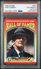 Tom Landry PSA/DNA Auto MINT 9, Dallas Cowboys HOF Authentic Autograph Card Cert
