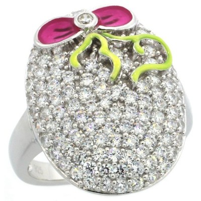 925 Sterling Silver CZ Ribbon Lace Oval Ring 13/16 Inch (21mm) Wide, Sizes 6-9
