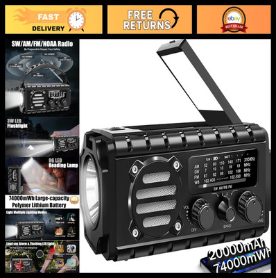 20000mAh Solar Hand Crank Emergency Radio, NOAA/AM/FM, Portable Charger, SOS Fla