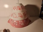 20th-Century Pyrex Gooseberry Pink White Cinderella Mixing Bowls 441,443,444