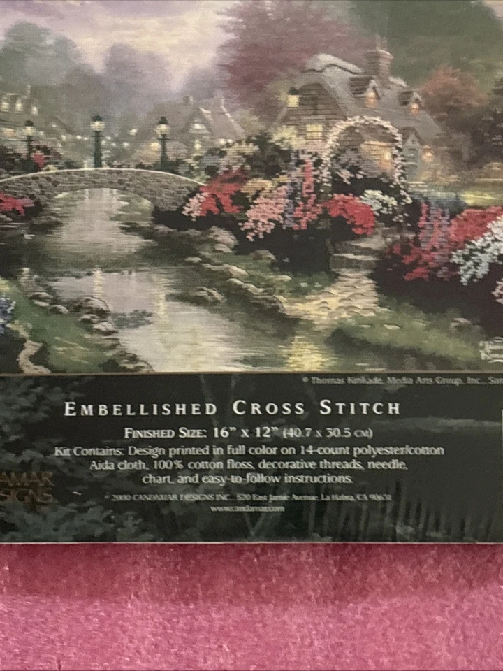 Thomas Kinkade 50925 LAMPLIGHT BRIDGE Embellished Cross Stitch Kit Candamar NIP - Image 3 of 4