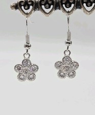 Sterling Silver 925 Flower CZ Earrings Pierced Dangle Drop Macy's 1 in