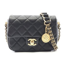 Chanel Matelasse Camellia Shoulder Bag Leather Women Black One Size
