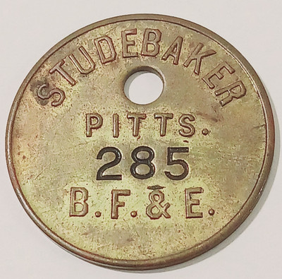 Vintage Studebaker Pittsburgh Brass Tool Check Token Tag #285 Automobilia B.F.&