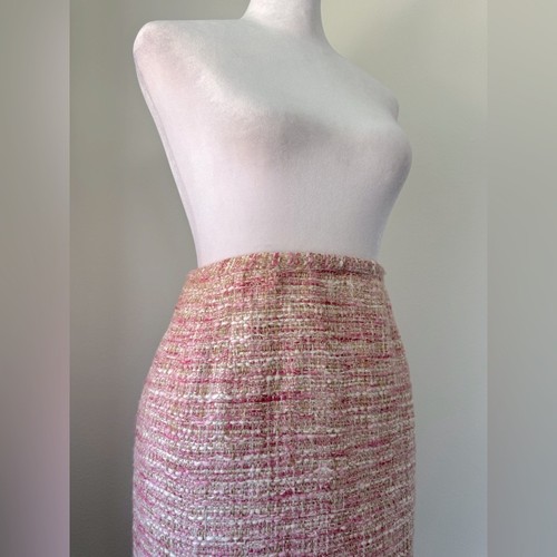 Vintage ‘90s Bill Blass Pink Tweed Knee Length Pencil Skirt - Picture 5 of 8