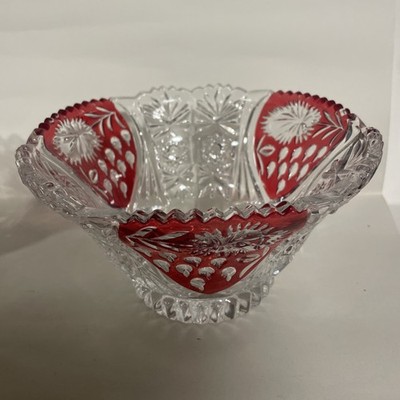 Vintage Anna Hutte Bleikristall Bleikristall Bonboniere, klar & rot 21 cm x 11 cm