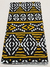 African Ankara Wax Print,100 Cotton, Sell by 6 Yards-Black Yellow White