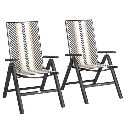 Outsunny 2-teiliger Rattan-Klappstuhl mit 5 Positionen verstellbarer Rückenlehne, schwarz