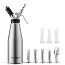 1000ml Professional Aluminum Whipped Cream Dispenser Maker Canister with 8 Nozzl