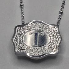 MINI BELT BUCKLE INITIAL LETTER T Pendant Charm STAINLESS STEEL CHAIN NECKLACE