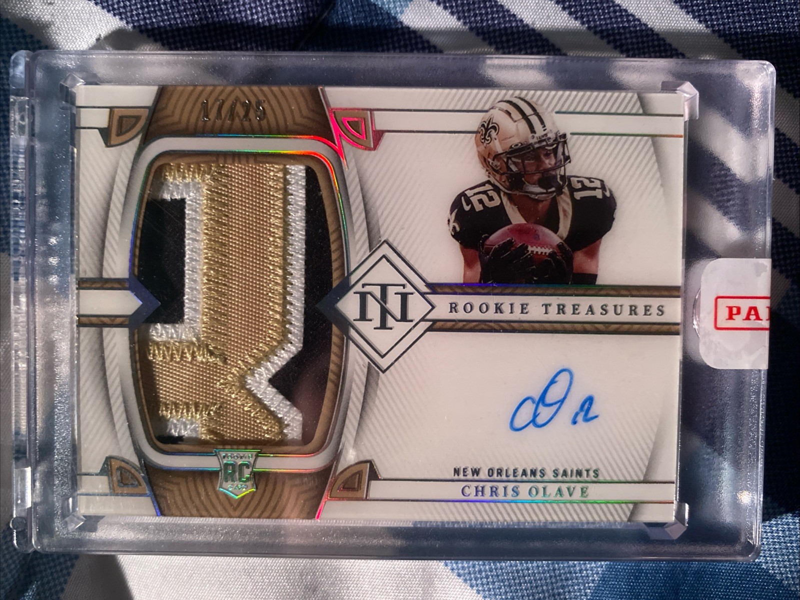 Chris Olave Panini National Treasures Tremendous Treasures Rookies Material #COL Holo Silver