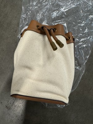Charles Keith Beige And Brown Canvas Drawstring Bucket Bag New
