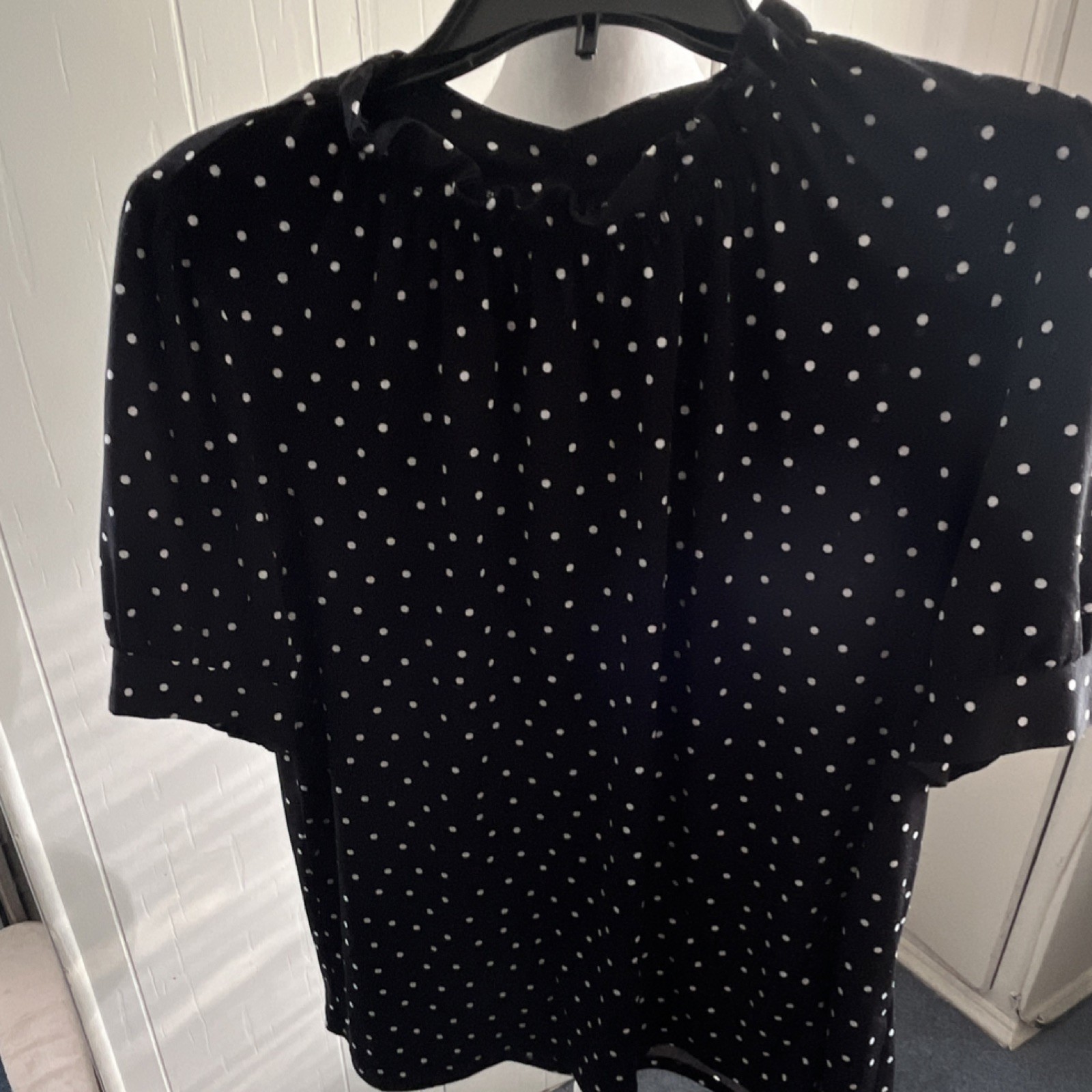 Adrianna Papell XL Black White Polka Dot Short Sleeve Blouse for Women