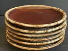 Hull Set Of 6- 7 in Dessert Bread Plates Brown Drip Glaze Oven Proof USA Vtg