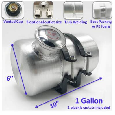 1 Gallon 6'' x 10'' 1/4 NPT Outlet End Fill Spun Aluminum Gas Tank / Fuel Tank 