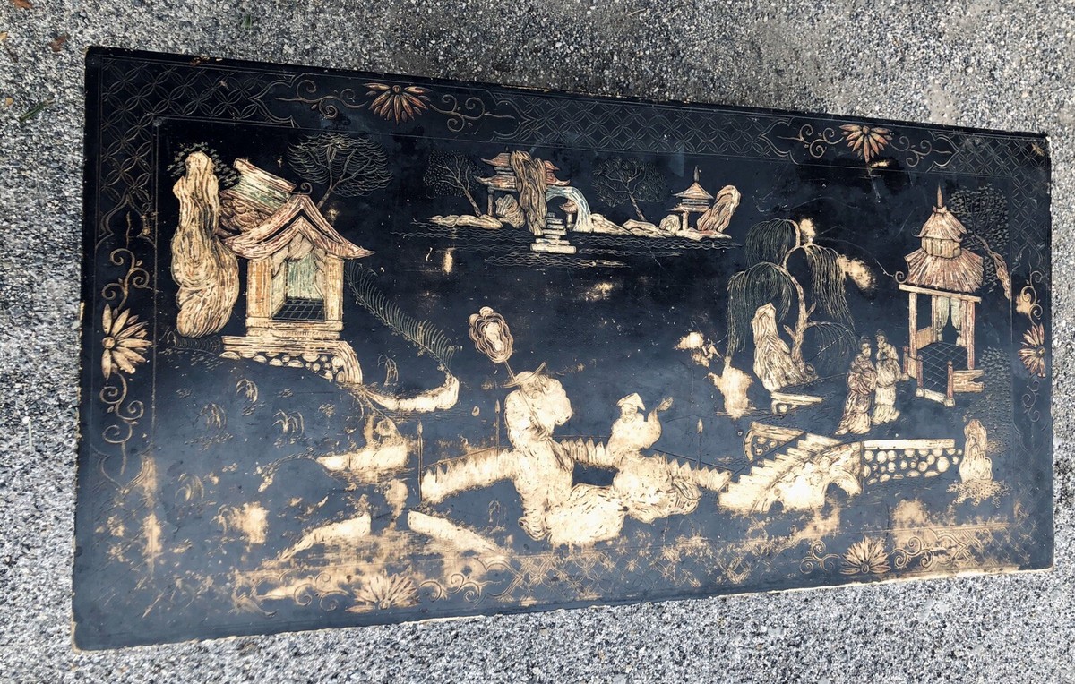 Ancienne Table basse rectangulaire Asiatique pliante - La Brocante Occitane