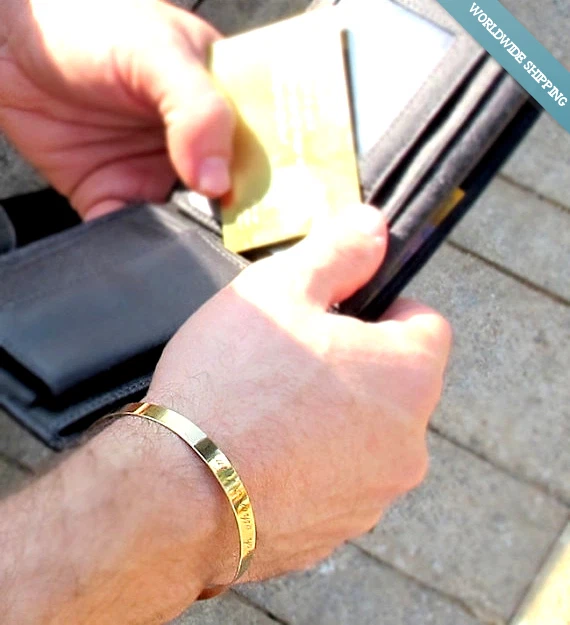 Mens Gold Cuff Bracelet Personalized Wristband for Men