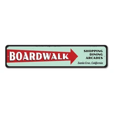Boardwalk Sign, Personalized Beach Location Sign, Shopping Dining - Aluminum