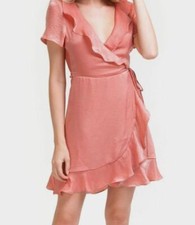 $215 Show Me Your Mumu Women's Pink Winnie Tie Front Ruffled Wrap Dress Size S