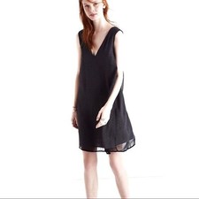Madewell Nightshine Black Chiffon Metallic Sleeveless Silk Shift Dress Size 8