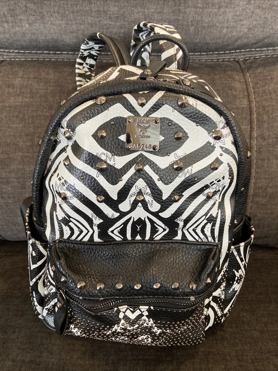 MCM Visetos Zebra Studded Small Backpack with Dust Bag
