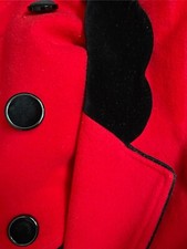 Vintage Mansfield Harrods Art Deco Red Cashmere Wool Black Velvet Midi Coat 10