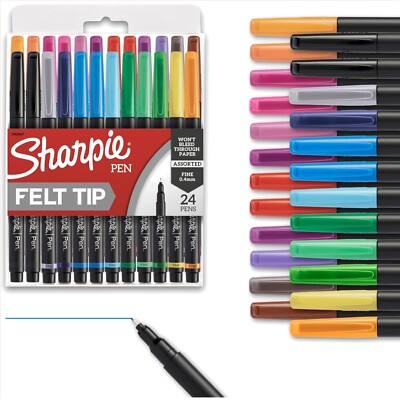 24 Count Fine Point Felt Tip Pens - Vibrant Assorted Colors for Art & Journaling