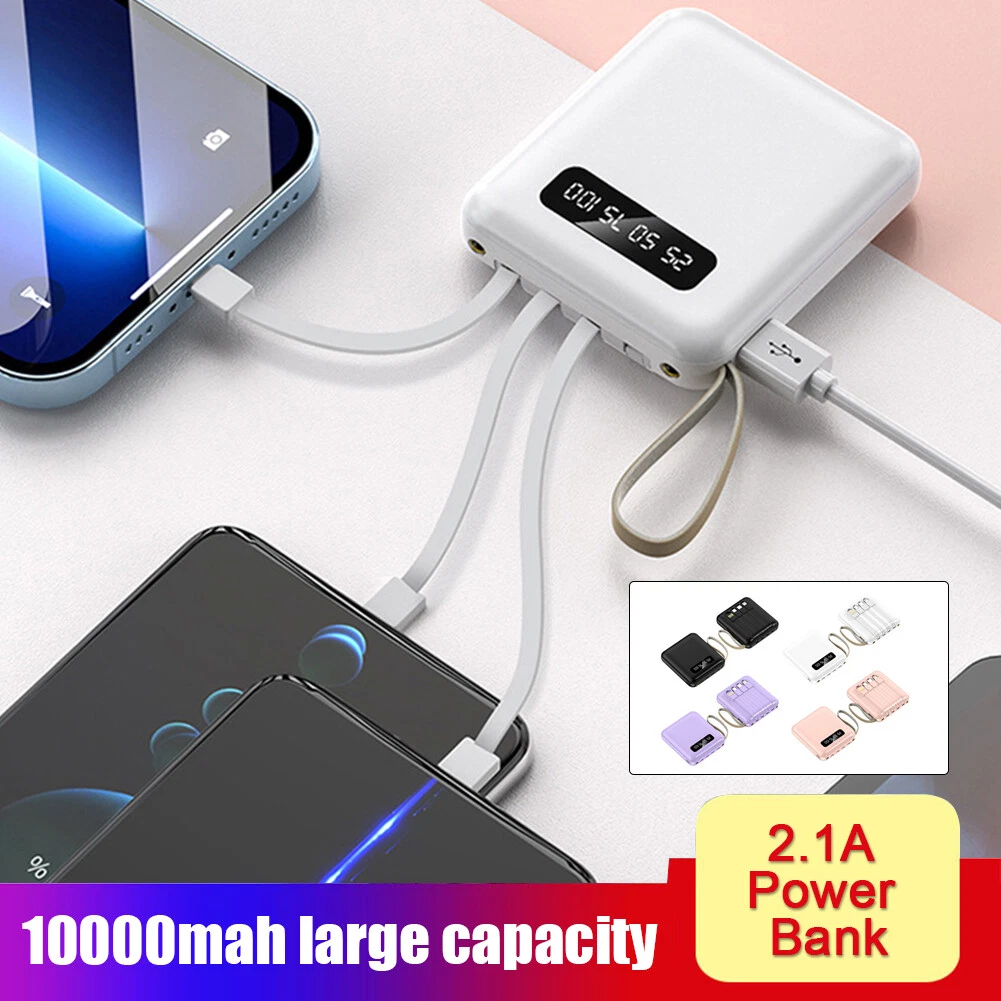10000mah Portable Mini Power Bank with 4 Cables Fast Charging Battery Charger