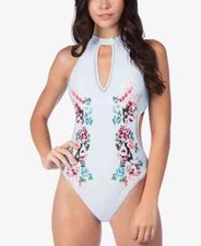 Lucky Brand Zen Blue Floral High Neck One Piece Swimsuit Size Small L140905