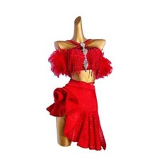 Latin Dance Stage Performance Dress With Red Skirt Hem Samba Professional Dress