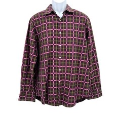 Robert Graham Men's Button Down Shirt XL Purple Green Fluorescent 100 Cotton