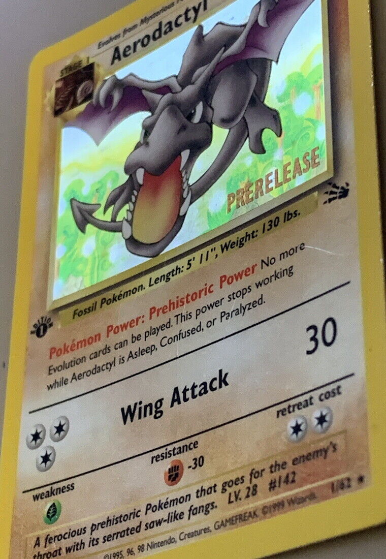 POKEMON Card FOSSIL PRE-RELEASE 1st Edition AERODACTYL #1/62 Star Rare Holo  VG