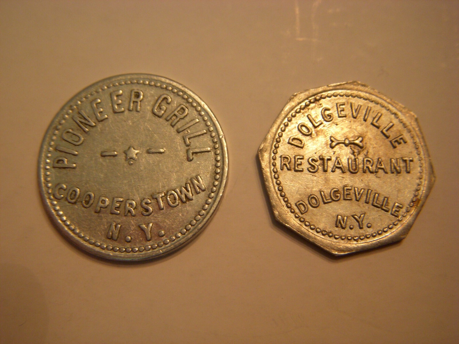 Pair of New York Trade Tokens Pioneer Grill, Dolgeville Restaurant eBay