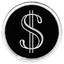 DOLLAR SIGN PATCH embroidered MONEY symbol CASH iron-on round CURRENCY SYMBOL