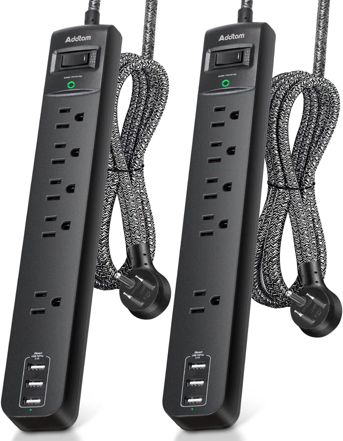 2 Pack Power Strip Surge Protector - 5 Widely Spaced Outlets 3 6 FT, Black