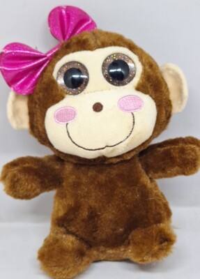 Spark Create Imagine Bright Eye Monkey Plush Brown with Pink Bow Stuffed Toy 7''